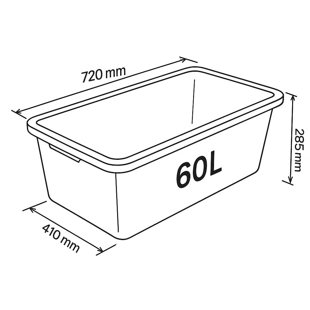 Kistenberg 5x Mörtelkasten 60 Liter | eckig | aus robustem Kunststoff | schwarz | ideal für Bauarbeiten, Garten und Heimwerkerprojekte | 72 x 41 x 28,5 cm