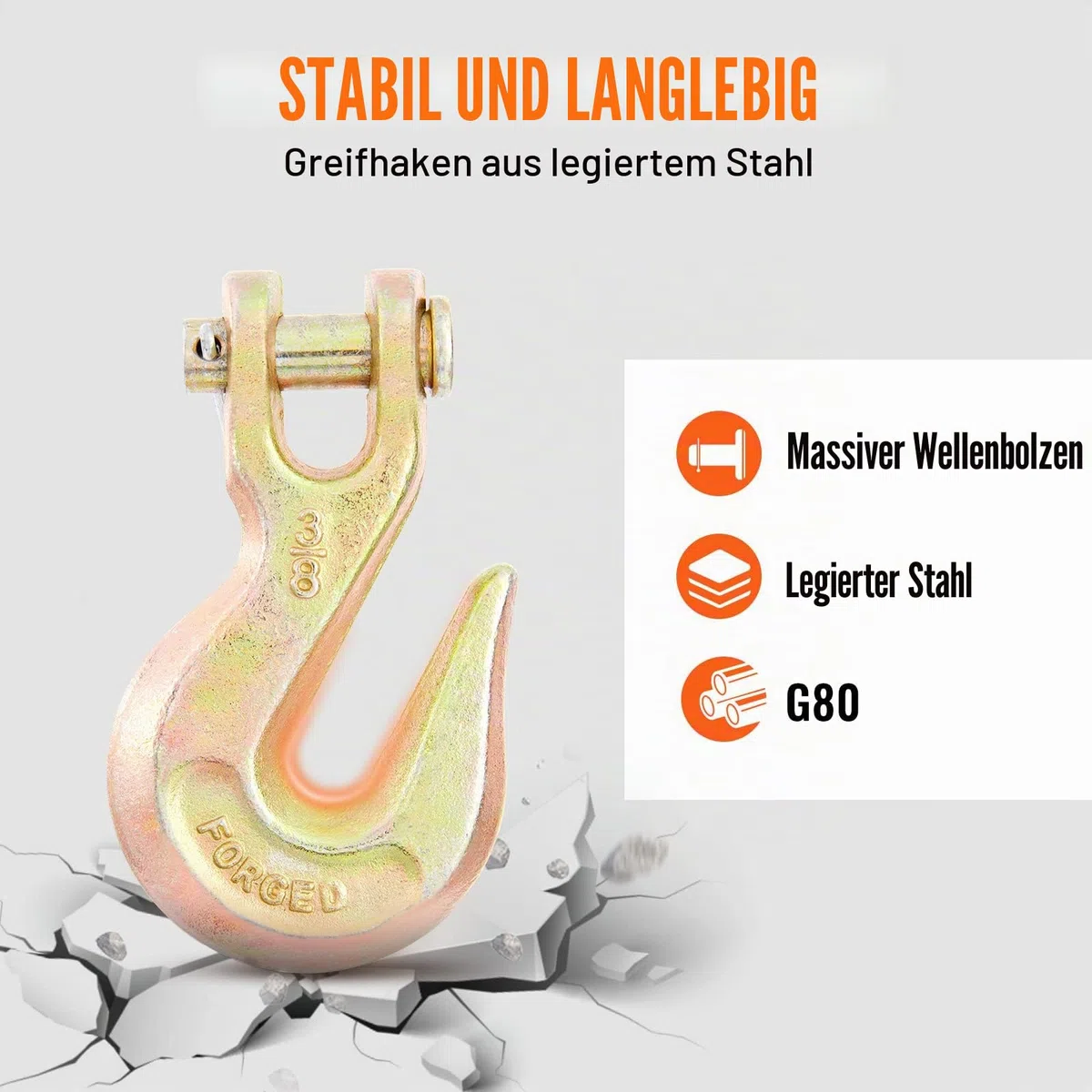 VEVOR Abschleppkette 9,53 mm x 6 m Rückekette 3220 kg Tragfähigkeit G80 Transport Binderkette Stahl Forstkette Stahlkette robuste Kette zum Heben, Laden, Abschleppen und Festbinden usw.