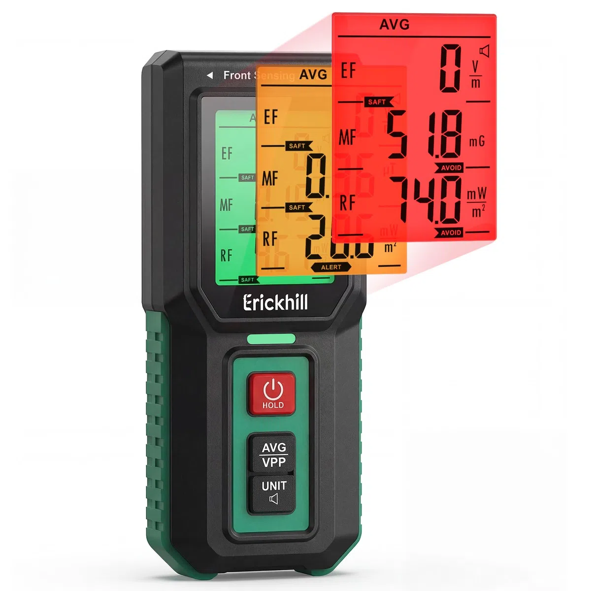 ERICKHILL EMF Messgerät 3-in-1, Tri-Achsen Elektrosmog Messgerät für EF/MF/RF, RF Detector mit LCD Anzeige, Wiederaufladbar, 3 Alarmmodi für Zuhause & Büro