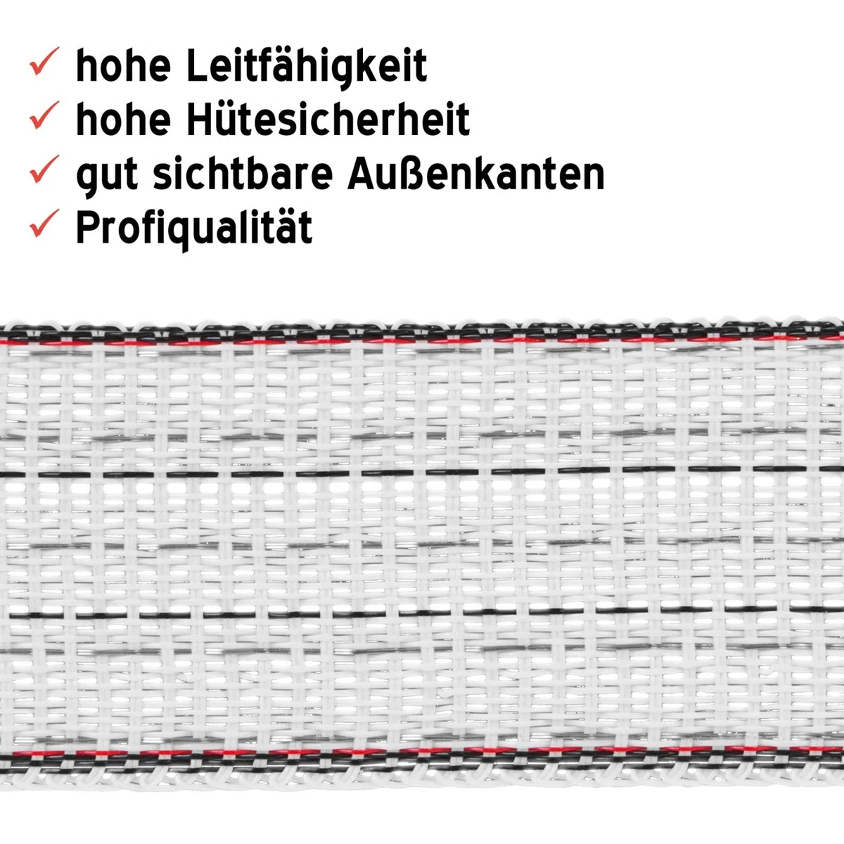 VOSS.farming 200m/40mm Weidezaunband, 3x0,25 Kupfer + 7x0,2 NIRO, Weiß-Schwarz, Weidezaunband Elektrozaunband für sehr Gute Leitfähigkeit