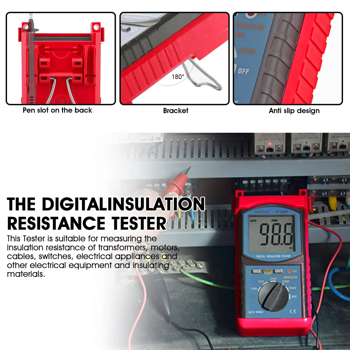 Digital Megohmmeter,GR-6688F Tragbares Megohmmeter,20G Ohm Digitale Isolationswiderstand mit Reichweite 250V/500V/1000V/2500V,Datenhaltung und Hintergrundbeleuchtung,Prüfung für Kabel Motoren