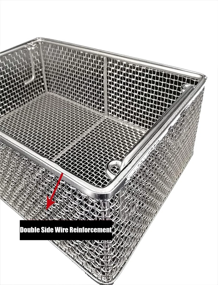 Perforierter Maschenkorb, Sterilisationskorb for chirurgische Instrumente aus Edelstahl 304, medizinisches Operationstablett, 0,16 Zoll Maschenweite geeignet(25x15x7cm/9.84x5.91x2.76in)