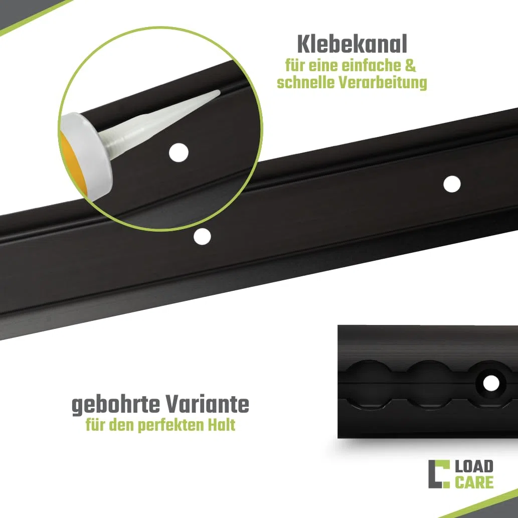 Airlineschiene halbrund – schwarz eloxiert, gebohrt | Aluminium-Zurrschiene für Anhänger, Wohnmobil, Camper & Transporter | robuste Ladungssicherung, entgratete Kanten, kombinierbar (2 m)