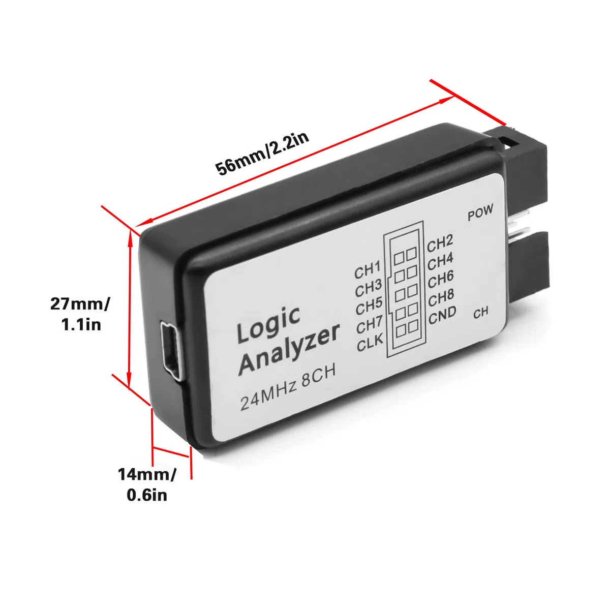Logic Analyzer 8 CH, USB Logic Analyzer Gerät mit USB-Kabel 24MHz 8-Kanal UART IIC SPI Debug