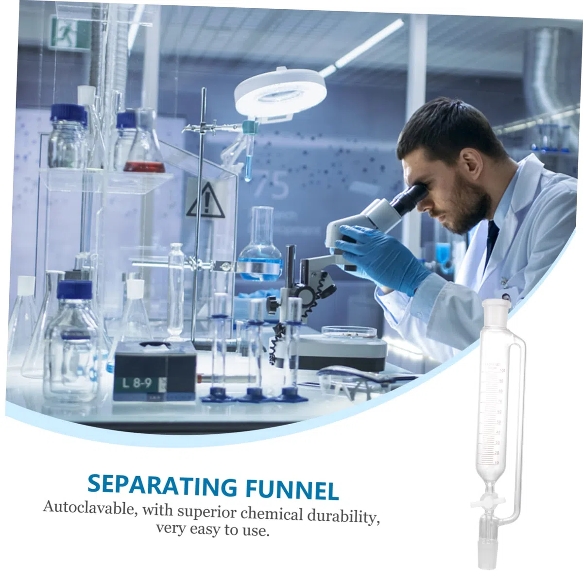 LIFKOME Scheidetrichter und Chemisch Beständig für Laboranwendungen Korrosionsbeständig Robuster Zylindrischer aus Glas mit Ptfe Pistole