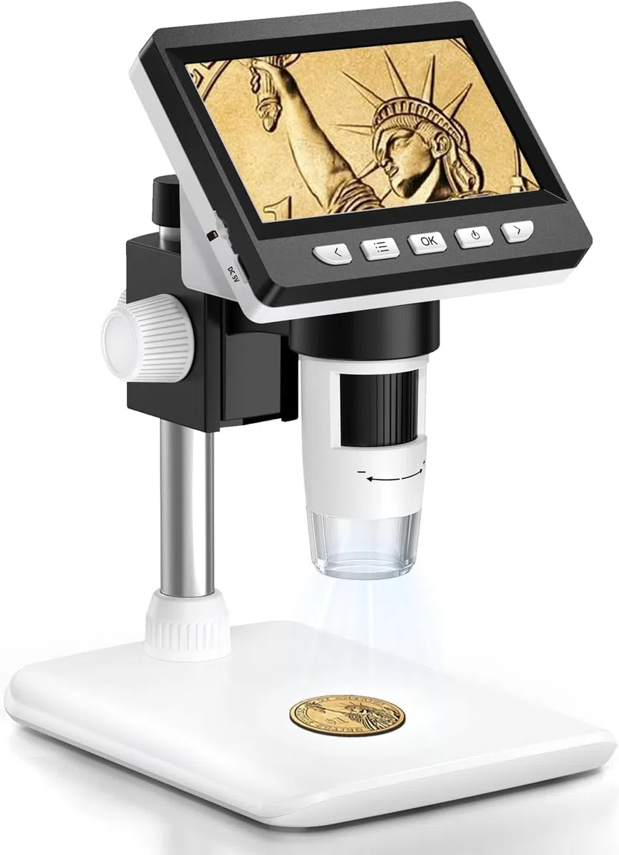 AOPICK Mikroskop Handy, LCD Digital Mikroskop 50X-500X Auflösung, 4,3-Zoll 1080P USB Mikroskop mit 8 einstellbaren LED Licht, PC-Ansicht, für Erwachsene/Kinder, kompatibel mit MacOS Windows
