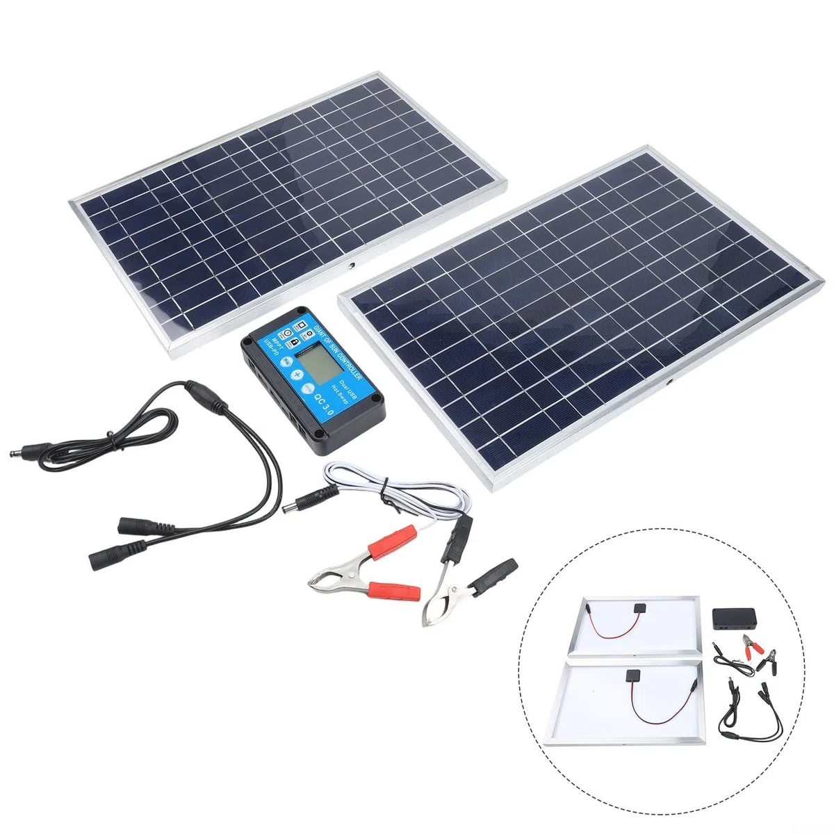 200 W Solarpanel-Set, 12 V Solarmodul-Controller, Solarpanel-Erhaltungslade-Kits für Wohnmobile, Wohnmobile, Traktoren, Motorräder, Automobil, Boot (Doppel)