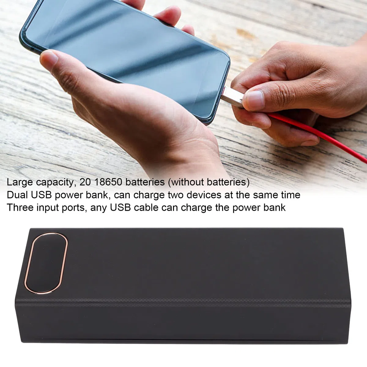 22,5 W Powerbank Gehäuse, Dual USB Schnellladung DIY Batteriegehäuse mit DREI Eingangsanschlüssen, Abnehmbares LCD 20x Batteriegehäuse(Schwarz)