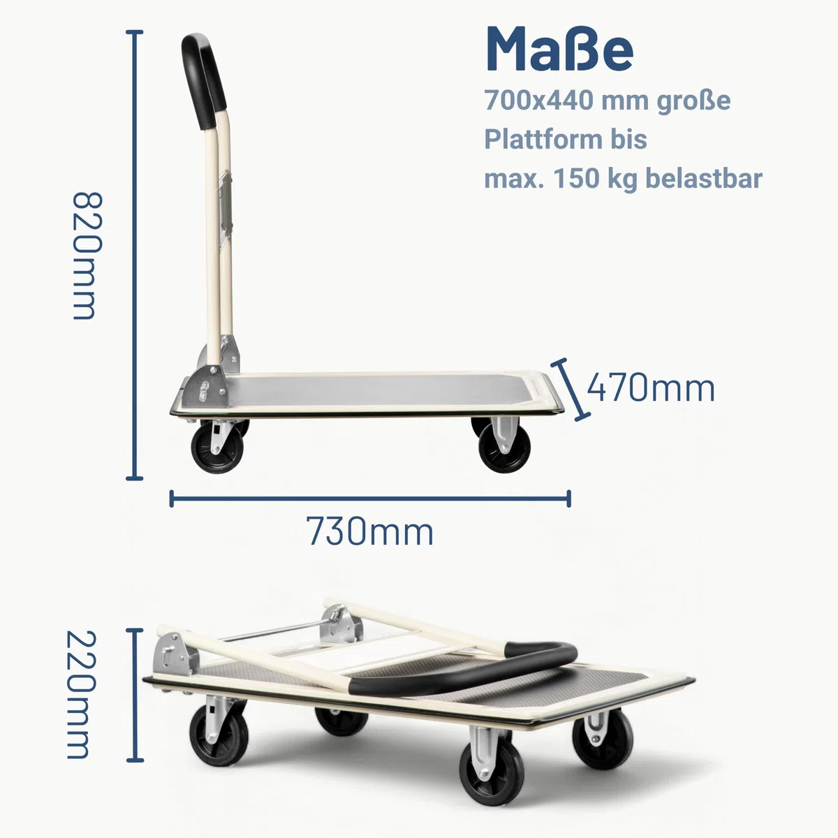 Pallit Carry Transportwagen klappbar 150kg Rollwagen mit Anti-Rutsch-Beschichtung Lenkbarer Plattformwagen Transporthilfe Handwagen