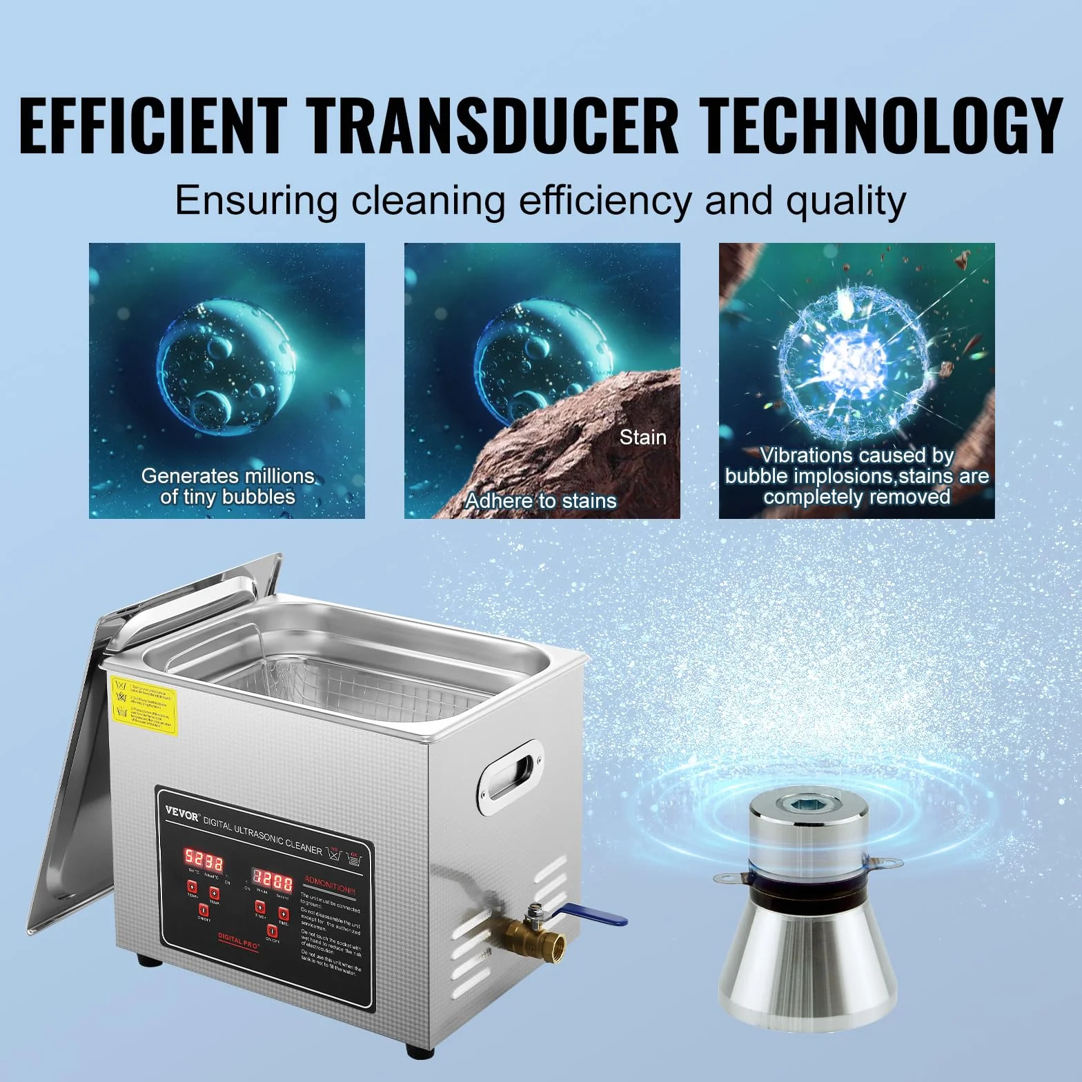 VEVOR Ultraschallreiniger Ultraschallreinigungsgerät 300 W, 10 L Ultraschallreinigungsgerät mit Digitaler Anzeige 0-30 Min, Ultraschallreinigungsgerät für Schmuck Brillen Uhren