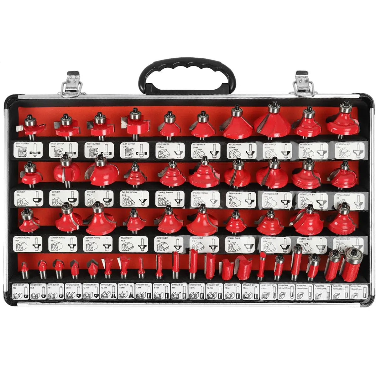 WALTER Fräser-Set: 50-teilig, hochwertiger Carbonstahl, universeller 8 mm Schaft, hartmetallbestückte Klinge. Inklusive Nut- und Fasefräsern. Mit Aluminiumkoffer für sicheren Transport