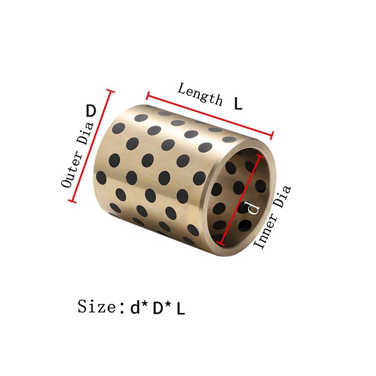 Graphit-Kupfer-Buchsen, 20 mm, Außendurchmesser 28 mm, gerade zylindrische Gleitführungsbuchsen, Hülse 20 x 28 x 70 mm ((Color : Id*od*l, Size : 20x28x70mm)