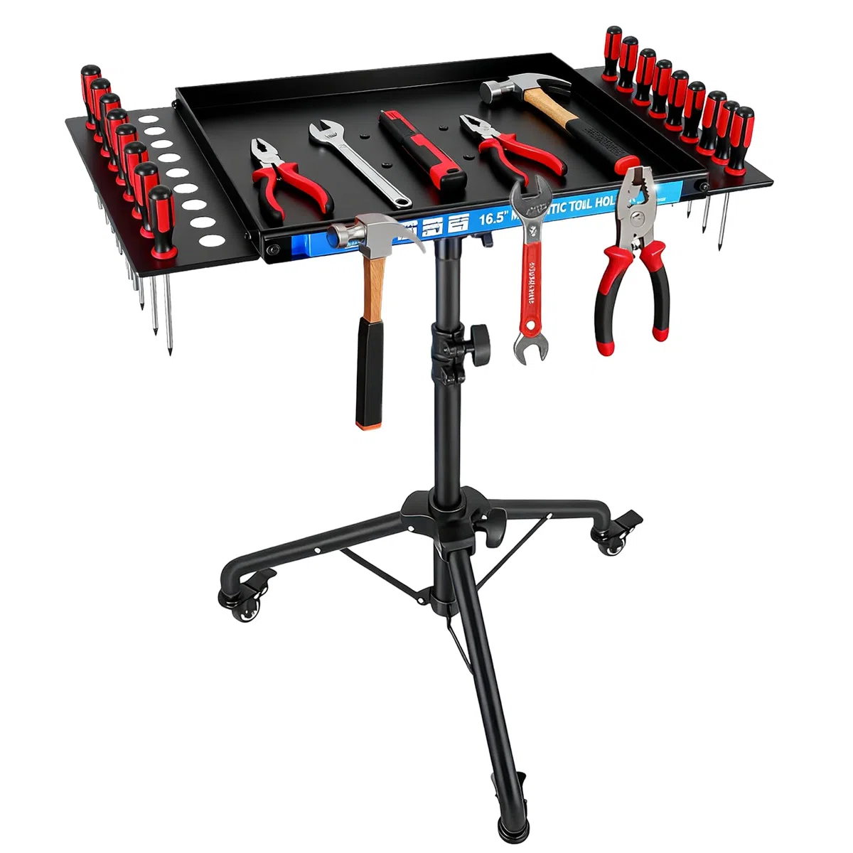 Mobile Werkbank mit Rollen, Höhenverstellbarer Werktisch mit Magnetstreifen, multifunktionale Arbeitstisch für die Garage, Reparatur Werkstatt Haushalt DIY