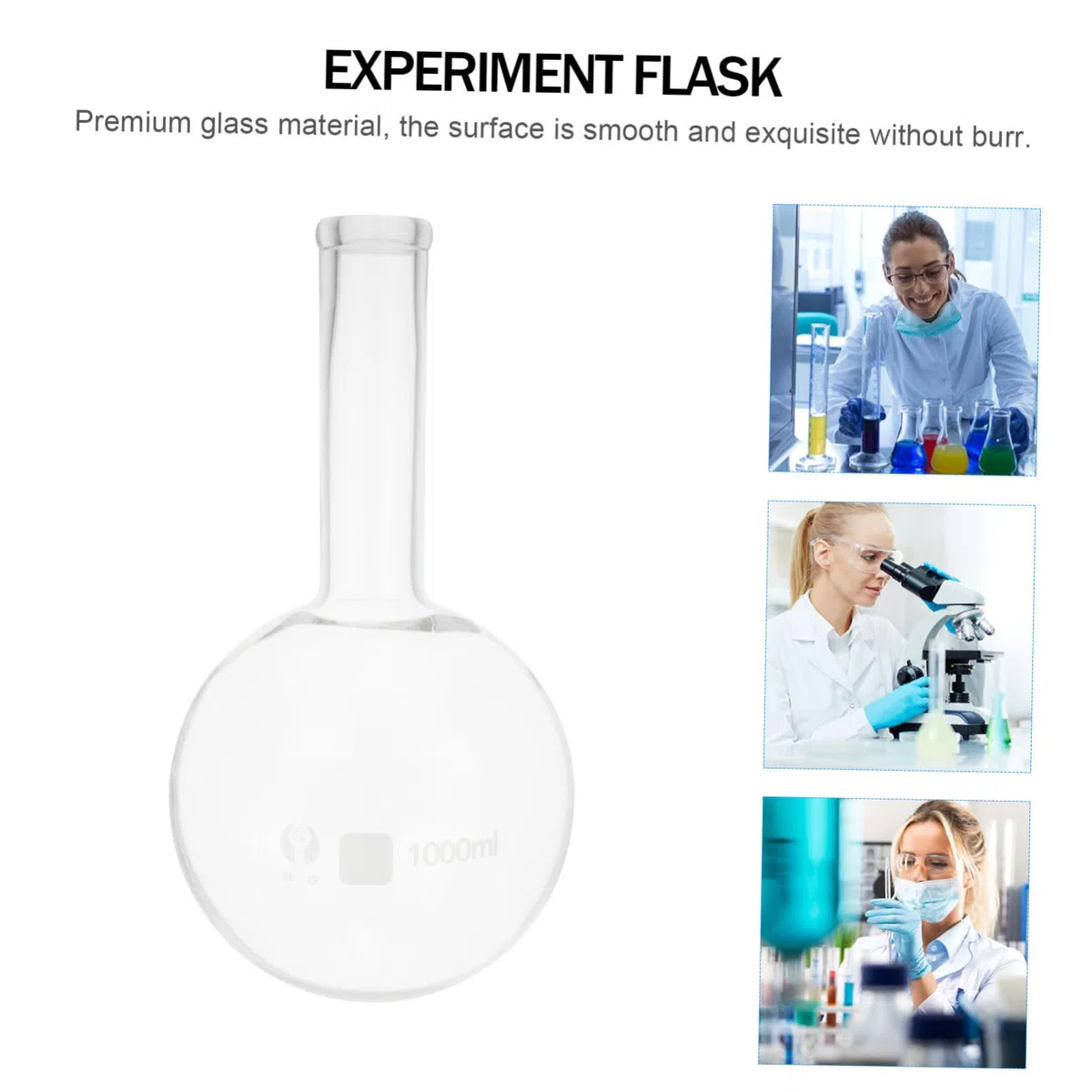 Flachboden Laborkolben 1000 Ml aus Langlebigem Glas mit Schmalem Hals für Chemische Experimente und Wissenschaftsbedarf