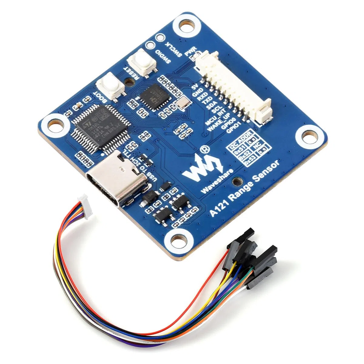 Waveshare A121 Range Sensor, A121 60GHz mmWave Radar Micro-Motion Detection Module, Based On Acconeer A121 Pulsed Coherent Radar (PCR) Sensor, Supports High-Precision Distance Measurements
