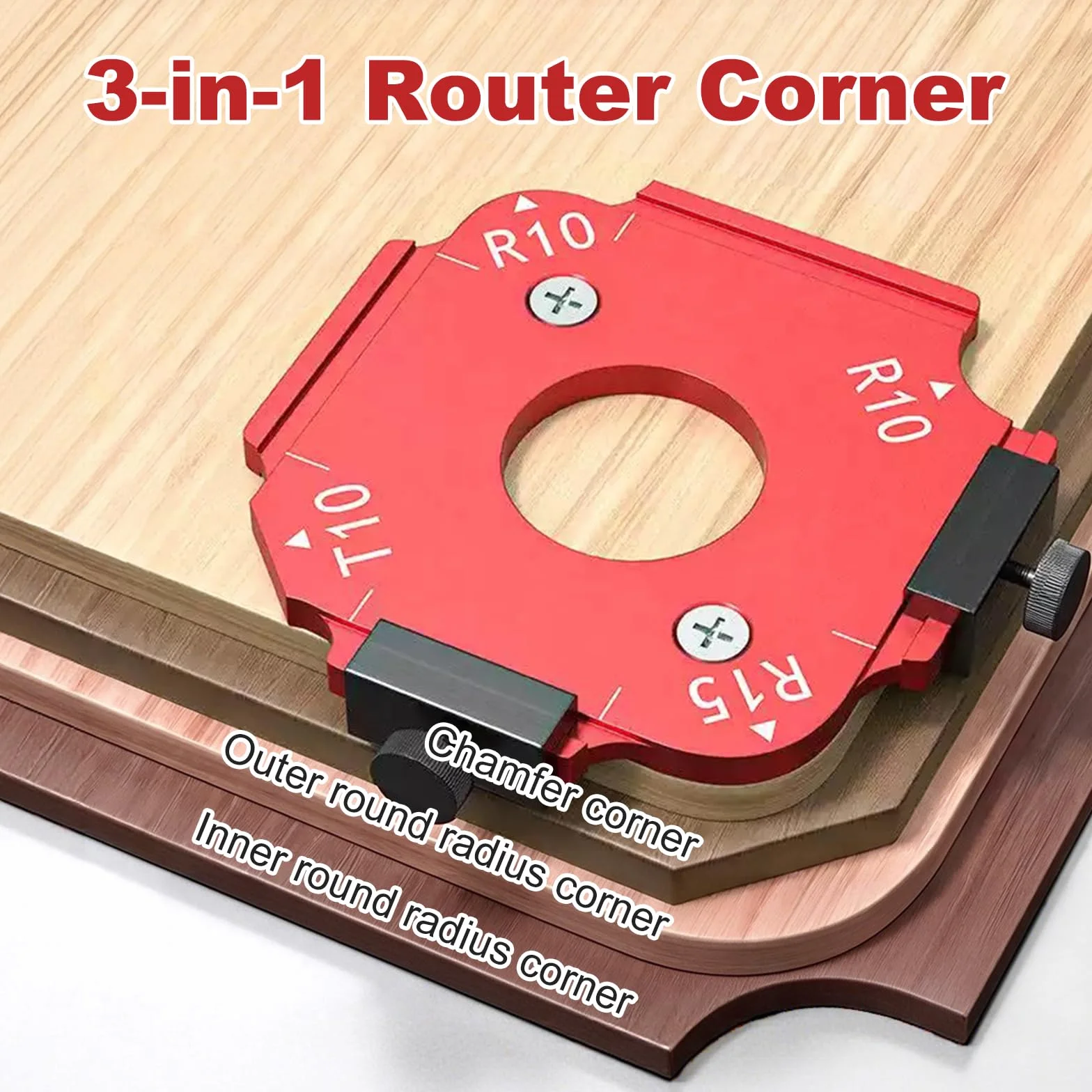 Radius Schablone Set, 7 Stück Eckradius-Frässchablone aus Aluminium,18 fach Radiuslehre für perfekte Innen, Außenrundungen & Fasen (R10-R60, T10-T60) mit Doppel-Anschlägen für Oberfräsen