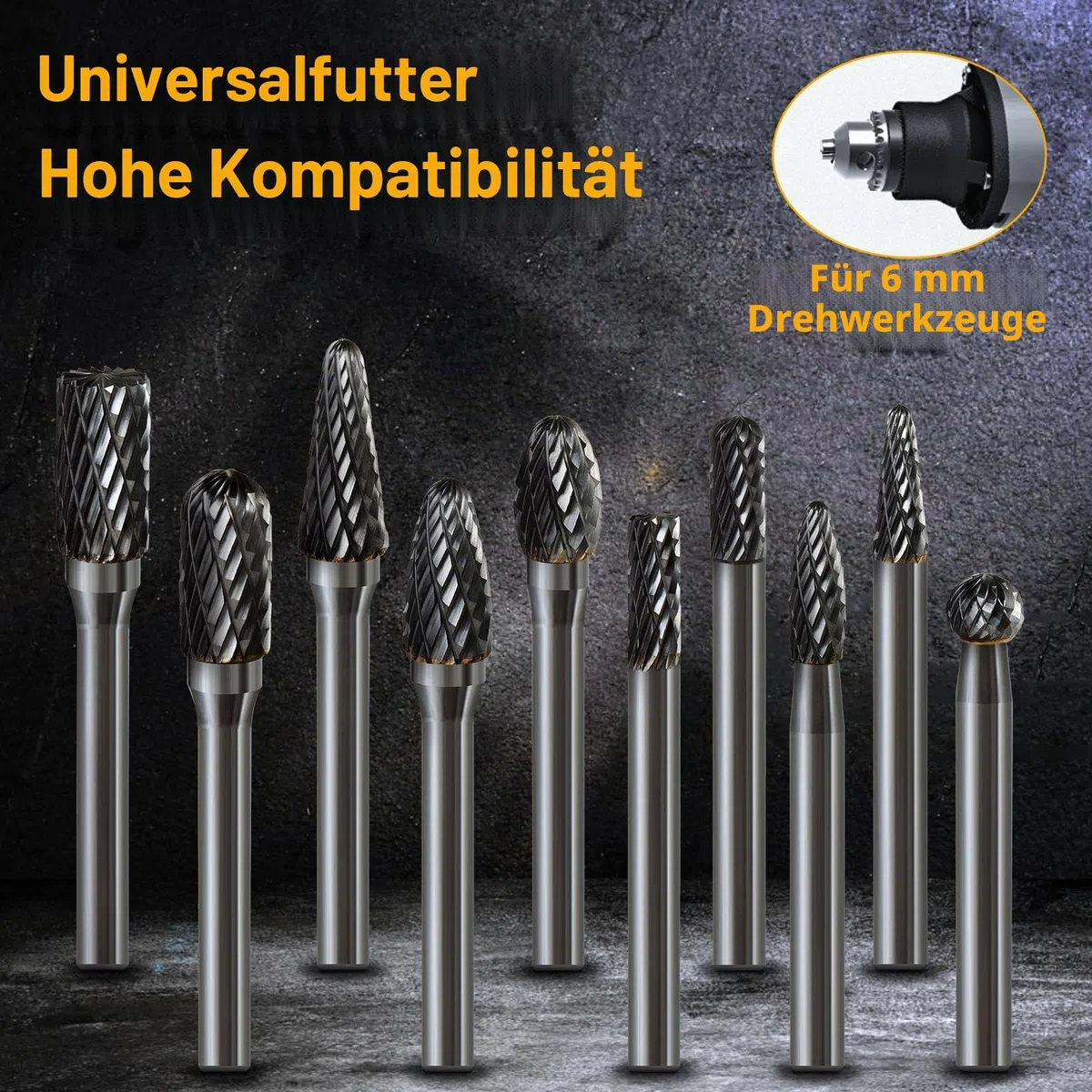 Hartmetall Frässtifte Set, 10 Stück Doppelschnitt mit 6mm Schaft Rotationsfräser Bits Raspel Set für Holz, Stahl, Metall, Polieren, Gravieren und Bohren