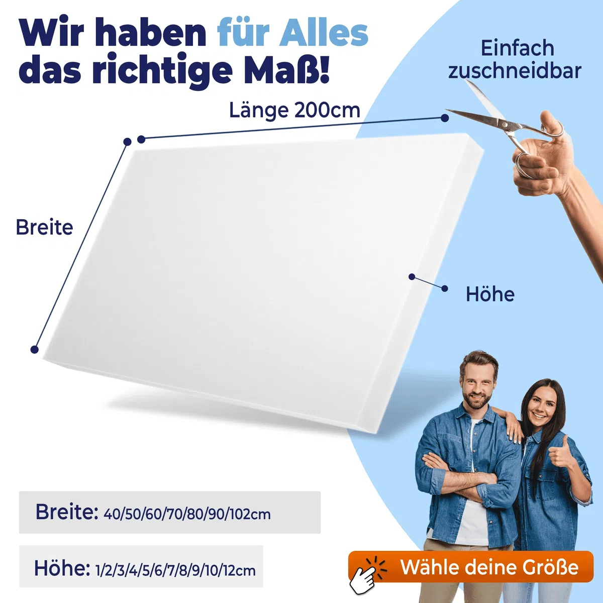 saarschaum • Kaltschaumplatte Schaumstoffplatte • Wähle Raumgewicht und Stärke • HR 4045 50x200x5cm • Polster Auflage Matratze Schaumstoff • Meterware
