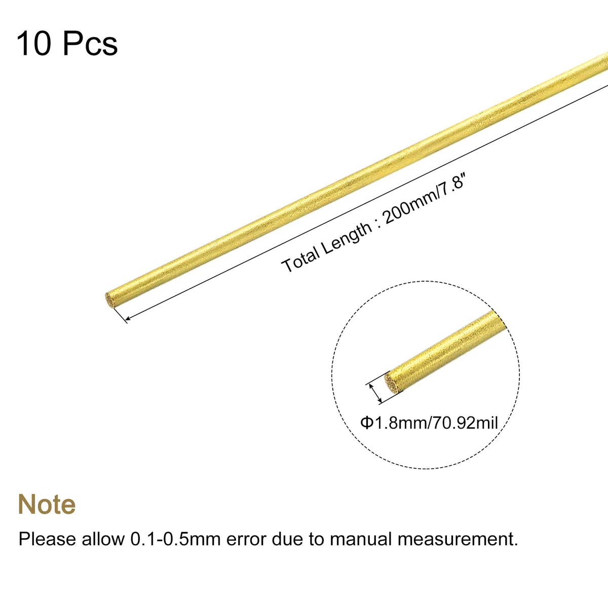 sourcing map 10 Stück Messingstab Massiver Rundstab 1.8 mm Durchm. 200mm Länge Drehstange Stock für RC Modell DIY Handwerk