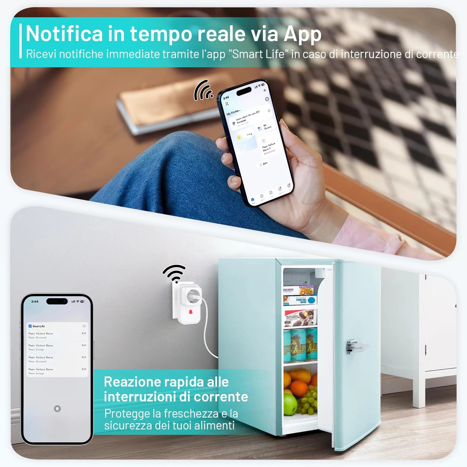 Stromausfallmelder WLAN Tuya WiFi Smart Stromausfall Alarm Steckdose, Alarm bei Stromausfall Stromausfallalarm mit Smart Life APP, Stromwächter mit LED 3-Stufen-Lautstärkeregler