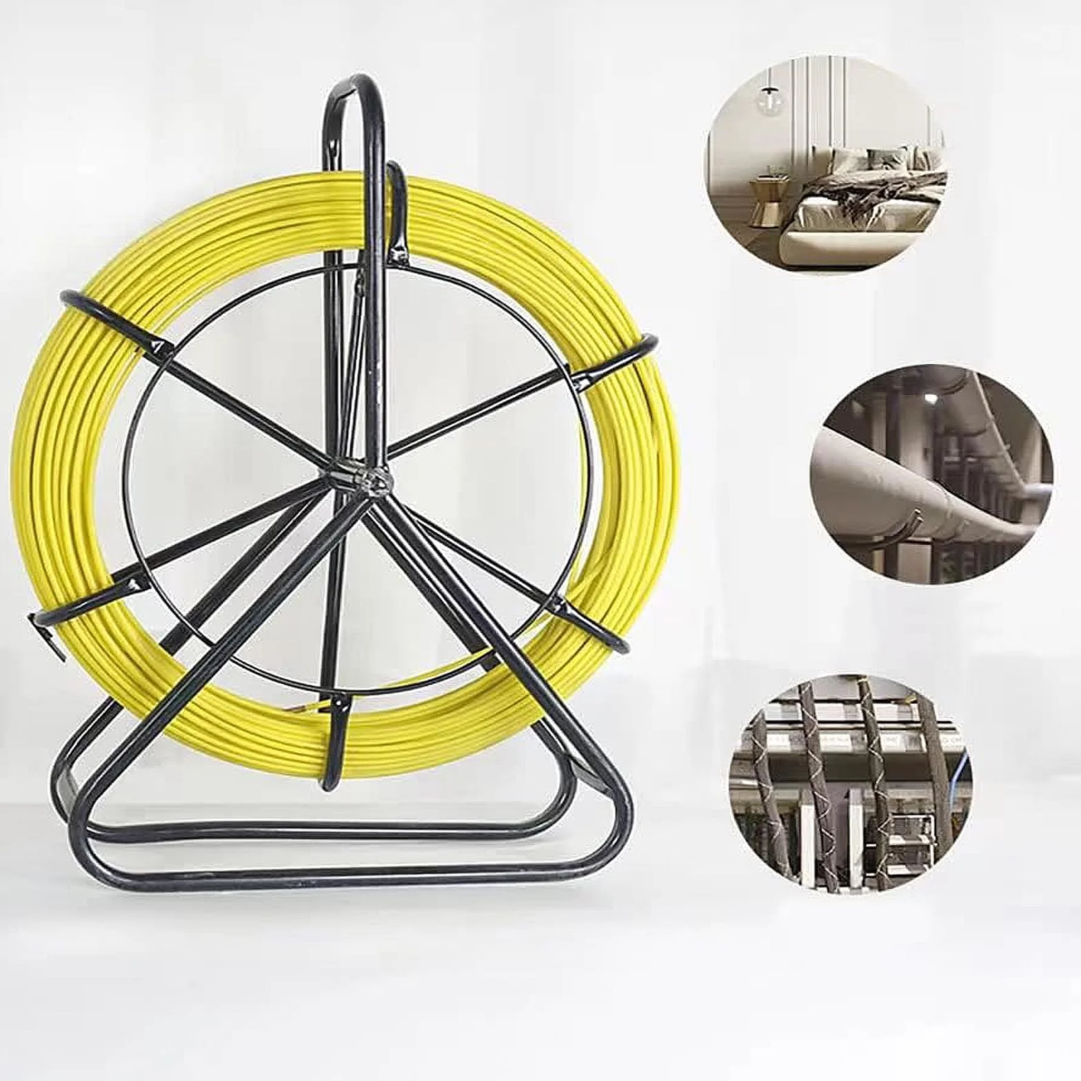 Glasfaserstab 50 m Ø 5 mm, Fischband Fiberglas Kabel Rad Rohr Rodder mit Stahlständer und Bremse, Hand-betrieben Draw Wire Retractable Einfädler