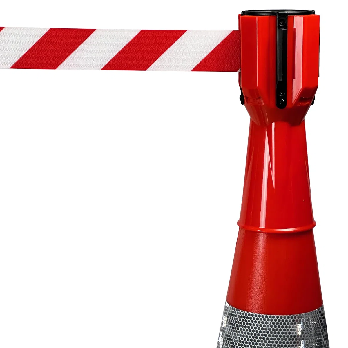 UvV-Conny Kegelaufsatz Absperrband rot Absperrgurt Pylonen bis 5 Meter (Rot mit Band)