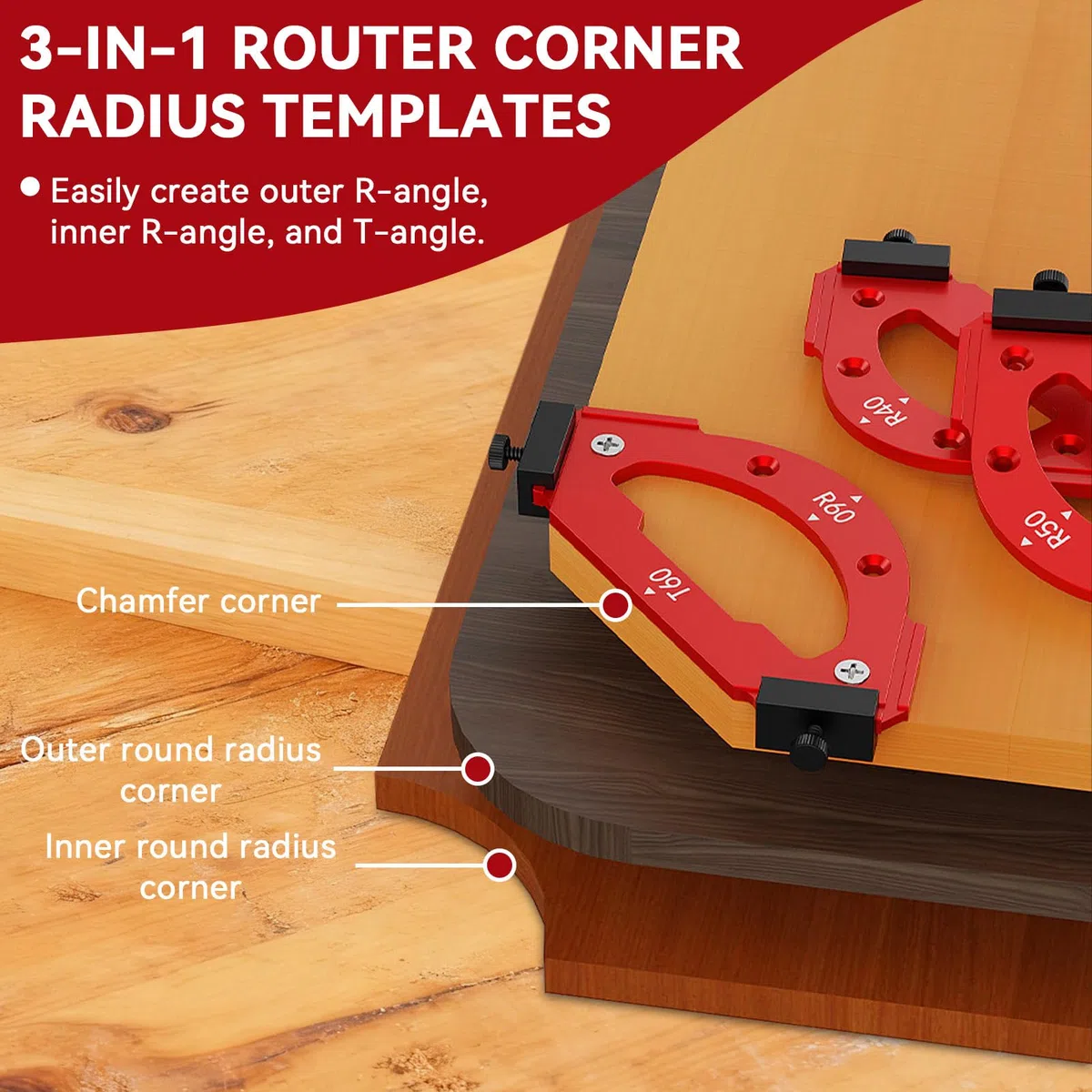 7 Stück Frässchablone Oberfräse Rund, Rot Aluminiumlegierung Router Jig Radius Schablone für Holzbearbeitung R10 R15 R20 R25 R30 R35 R40 R50 R60 T10 T20 T30 T35 T40 T50 T60