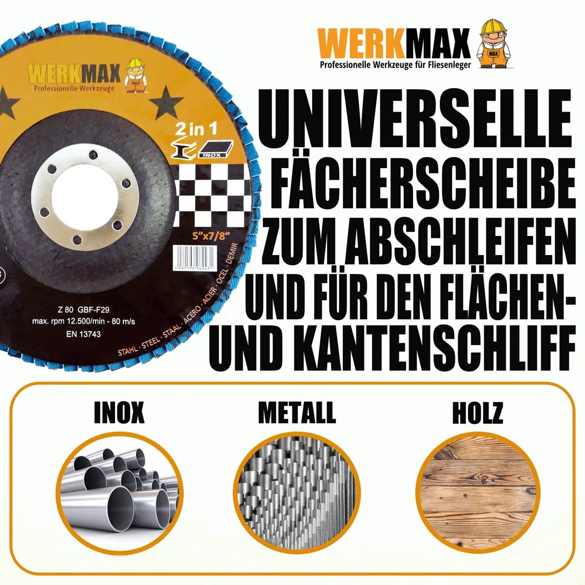 Werkmax Fächerscheiben 30 Stück | 125 x 22 Korn 40 | Multi Lamellenscheiben