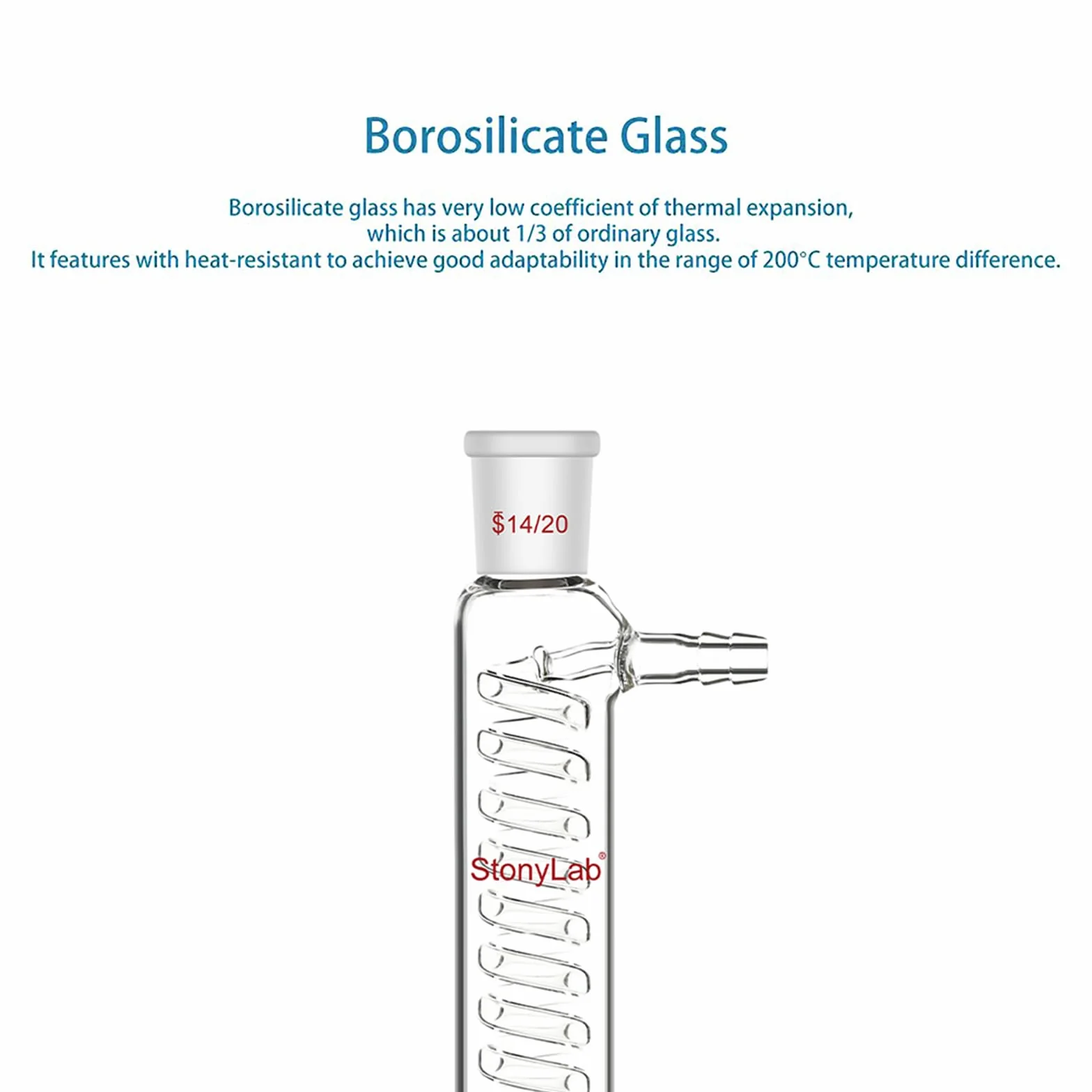 stonylab Graham-Kühler, 200 mm Kleiner Kühlweg, 14/20 Schliff, Laborglas für präzise Mikroskala-Kondensations- und Rückflussprozesse