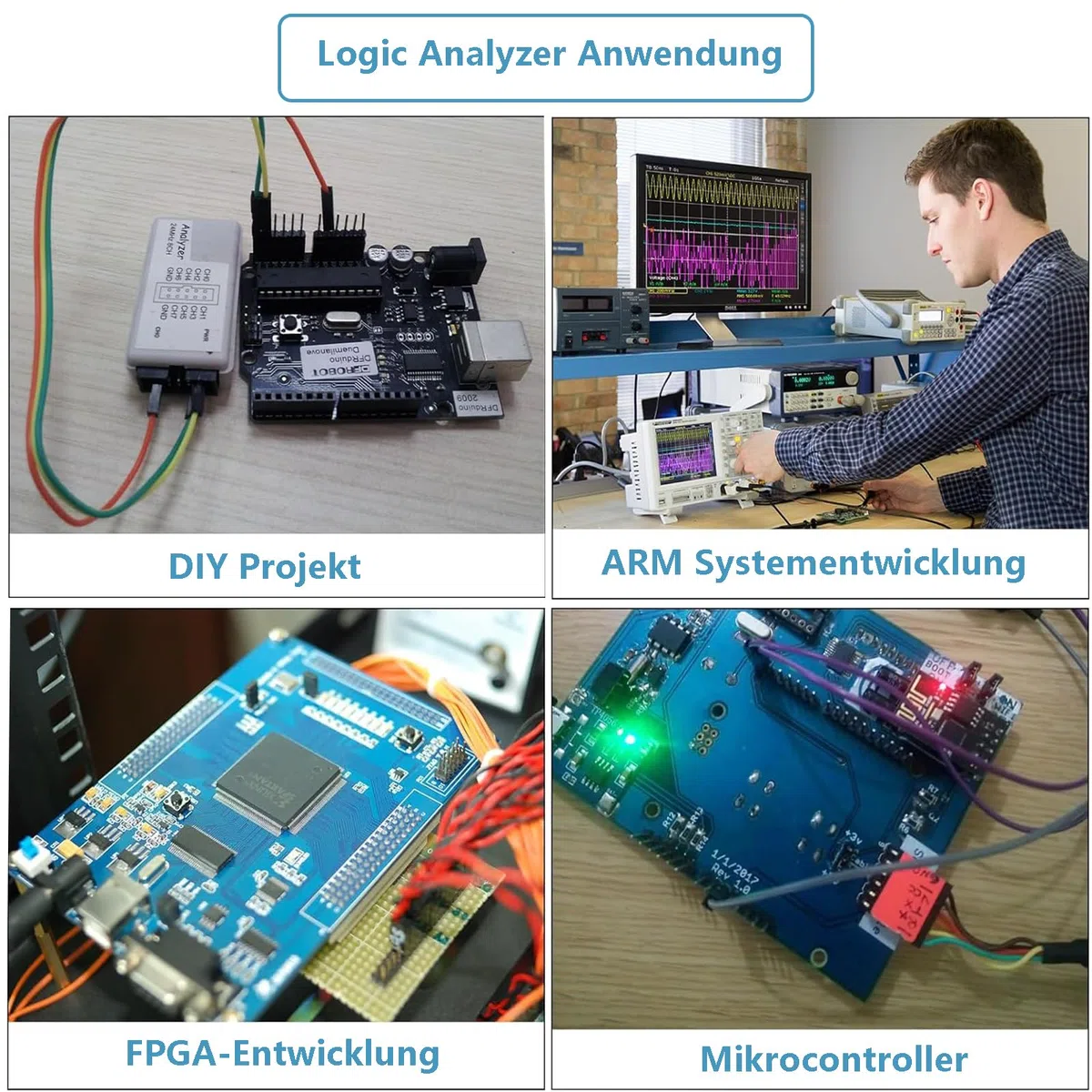 Logic Analyzer 8 CH, USB Logic Analyzer Gerät mit USB-Kabel 24MHz 8-Kanal UART IIC SPI Debug
