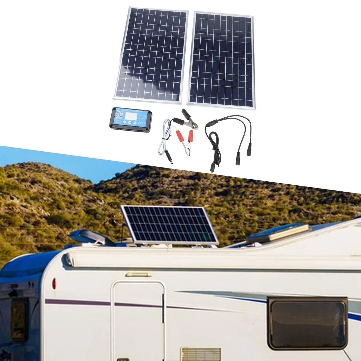200 W Solarpanel-Set, 12 V Solarmodul-Controller, Solarpanel-Erhaltungslade-Kits für Wohnmobile, Wohnmobile, Traktoren, Motorräder, Automobil, Boot (Doppel)