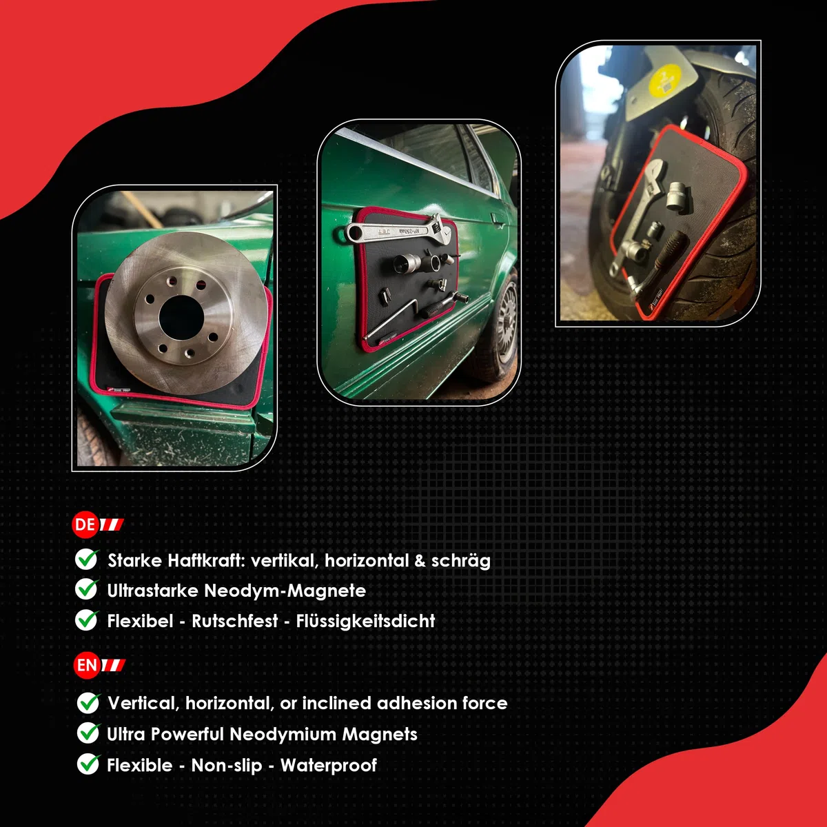 Magnetische Werkzeugmatte - Magnetische Matte für Schrauben - Beidseitig & Flexibel - Starke Neodym-Magnete - Ideal für Kfz Werkzeug, Garage & Heimwerker