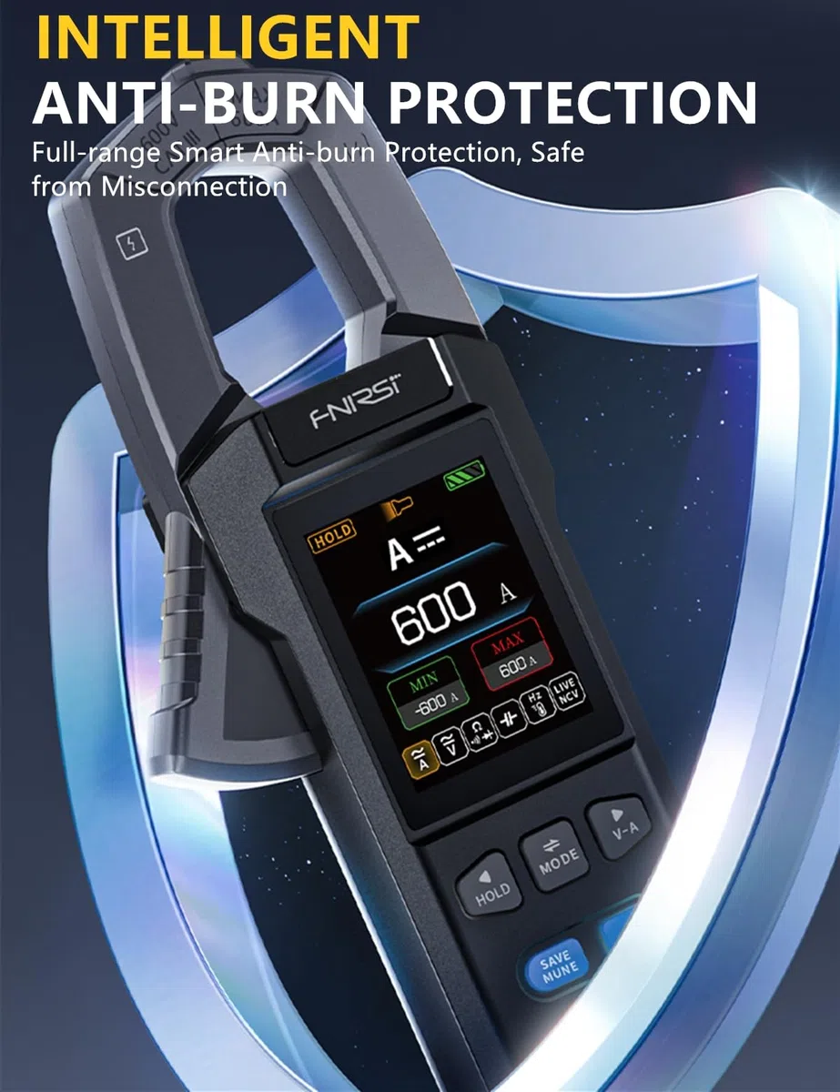Digitale Intelligente Stromzange AC DC, 9999 Zähler TRMS, Kurvenaufzeichnung, Wiederaufladbares Zangenmultimeter, misst NCV, AC/DC Spannung, Strom, Durchgang, Kapazität, Diode, Widerstand, Temperatur