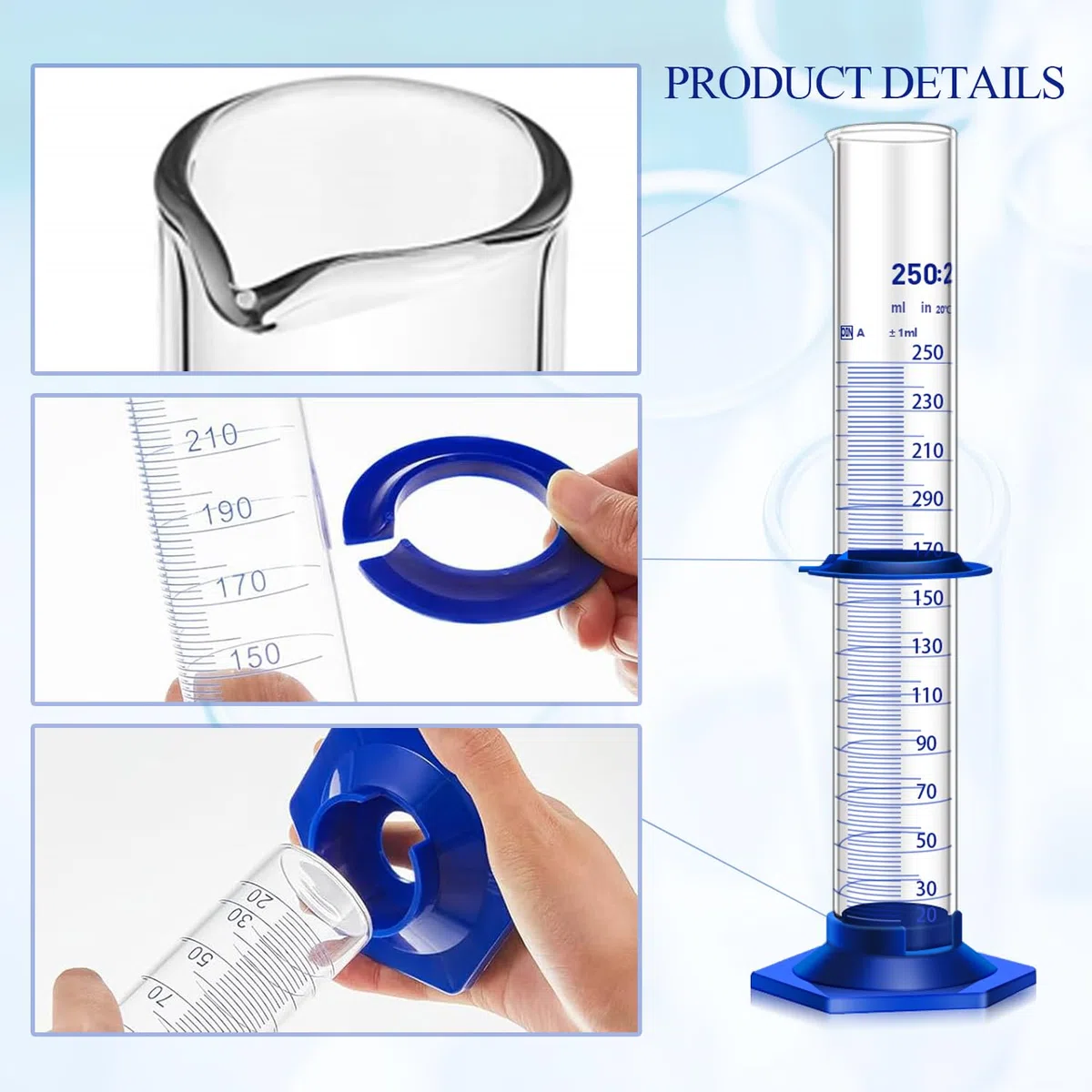 Messzylinder, dickes Glas, Laborzylinder, 250 ml, 2 Stück