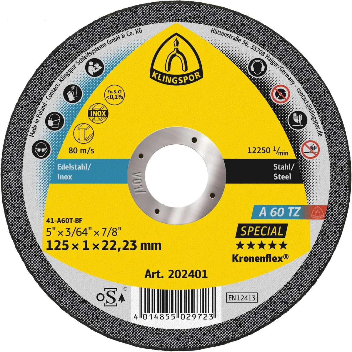 Kronenflex A 60 TZ Special Trennscheiben 125 x 1 x 22,23 mm gerade - für Edelstahl und Stahl - 202401 | 25 Stück