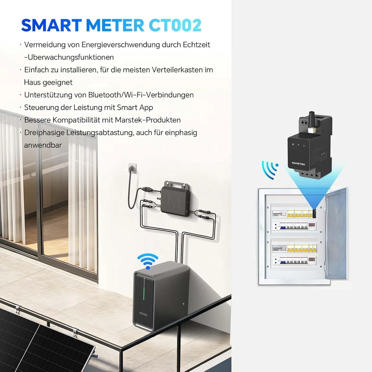 Smarter Zähler CT002 für Marstek 2500D mit Jupiter Serie,Kabellos mit WLAN/Bluetooth, 10 Jahre Garantie, Spart Stromkosten – Schnelle Installation - Nur für Privatpersonen – 0% MwSt