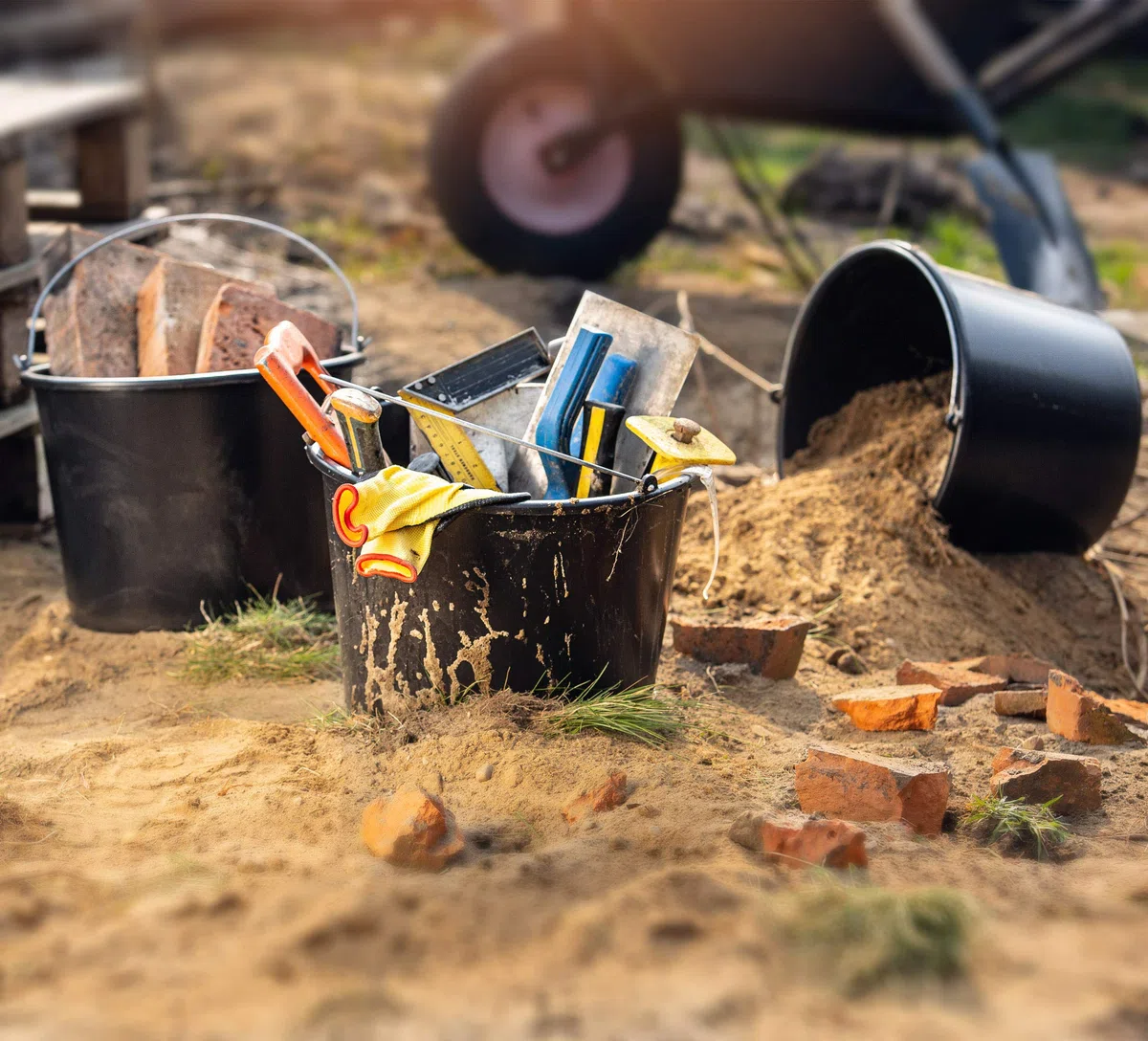 KADAX Baueimer, 20L, Mörteleimer aus Kunststoff, runder Eimer für Baustelle und Garten, Stabiler Wassereimer, Zementeimer mit Griff aus Metall, Mörtelkasten, schwarz, Putzeimer (12)