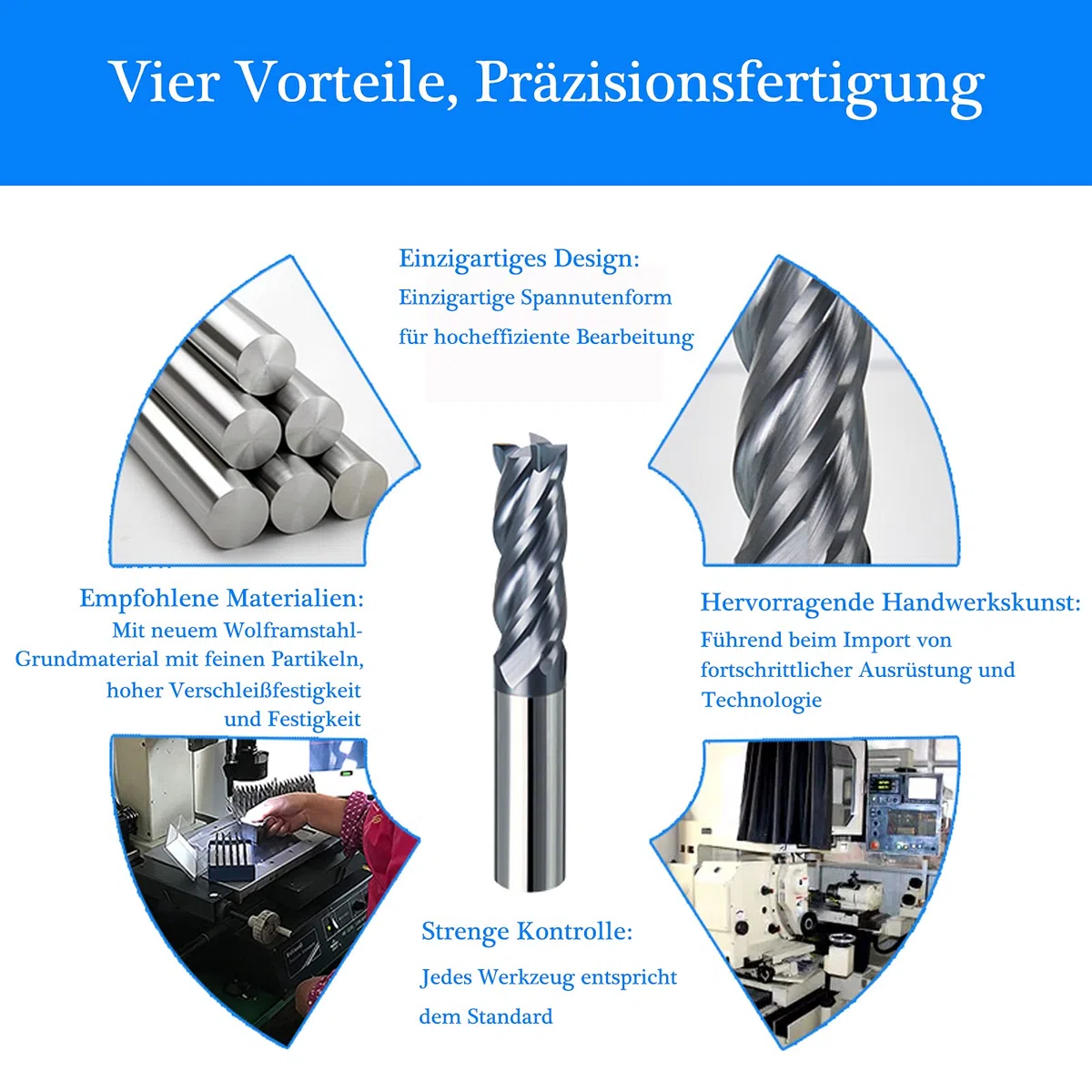 LAIWOO Schaftfräser 4 Flöten Hartmetall Nutenfräser Fräser CNC Werkzeug, Durchmesser 2-12mm (8 Stück)