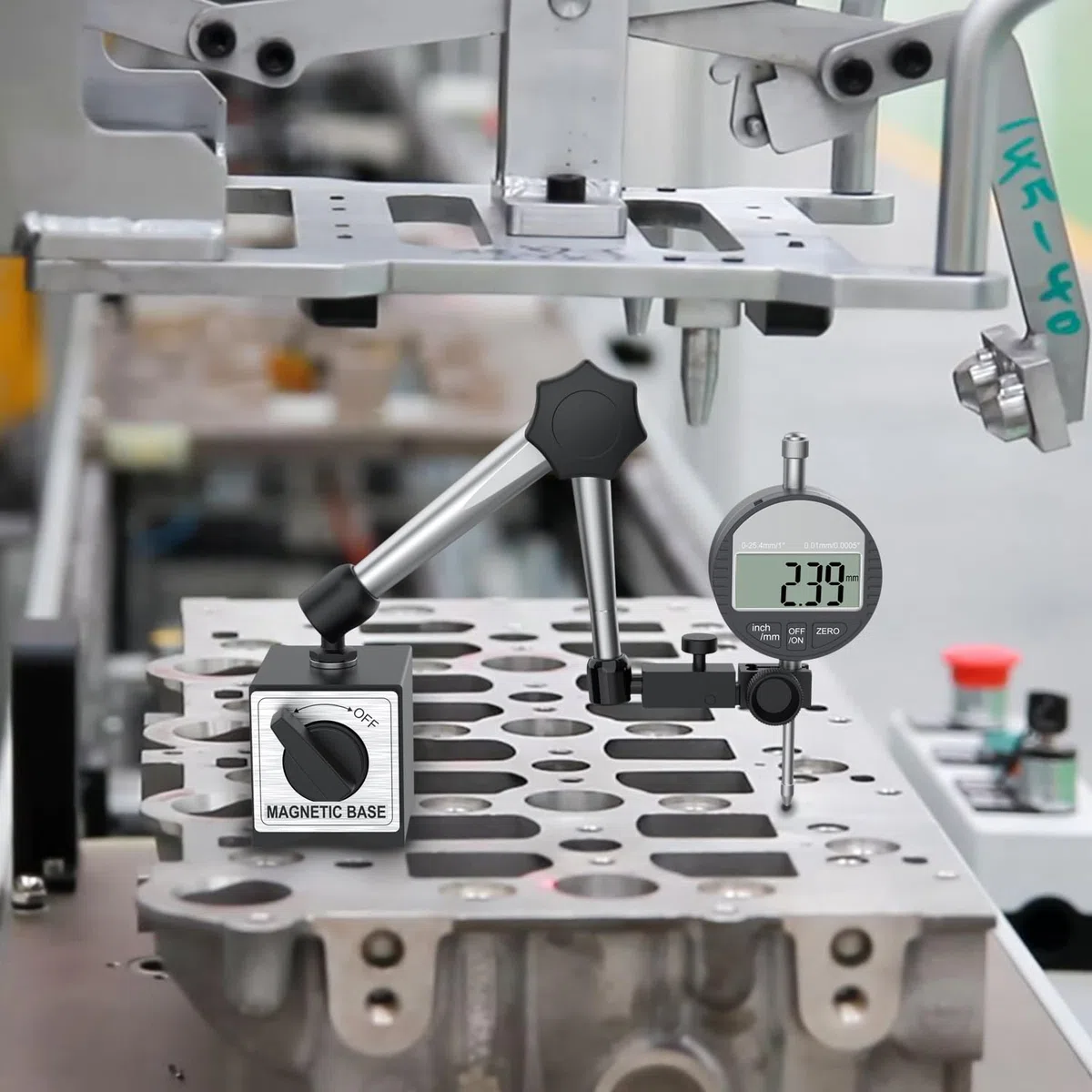 Digital Messuhr 0-25,4mm und Magnetfuß mit Zentralklemmung, 80kg Maximale Zugkraft,Zoll/Metrische Umrechnung, Ideal für Automobilgebrauch, 3D Drucker und Kalibrieren Werkstattmaschinen