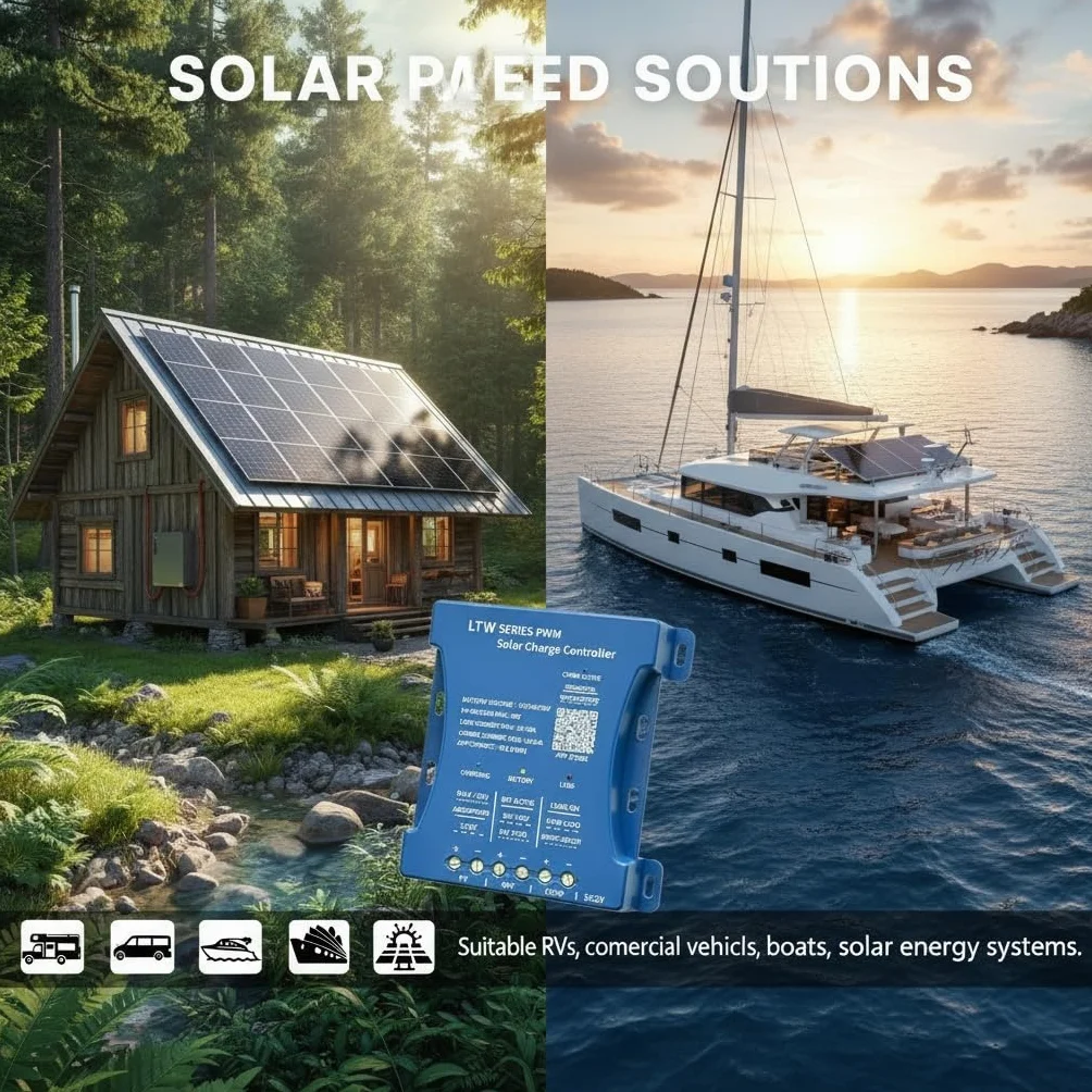 20A Regolatore solare con WiFi e Bluetooth, PWM 12V/24V/36V Auto, ingresso PV 80V, impostazioni APP per batterie PbAcido/LiFePO4/Litio, ideale per camper/casa/strutture offshore