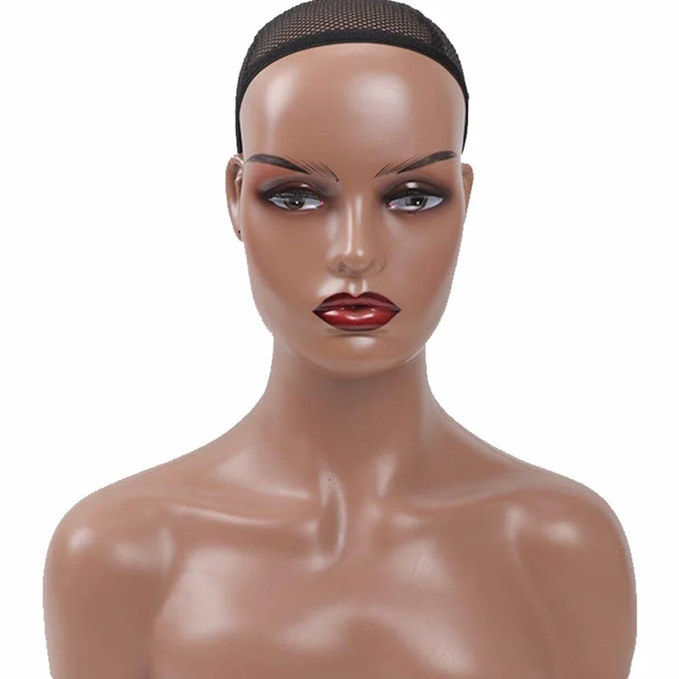 Weiblicher Realistischer Mannequin-Kopf Schultern, Afrikanisches Perücken-Display-Modell, Dunkelbraun, Beige Farben, Kopf Für Hut, Brille