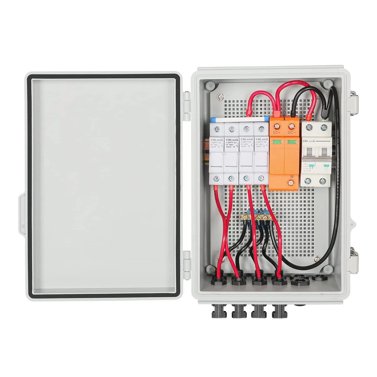 Jadeshay 4 String Solar PV-Kombinationsbox 500V 4 in 1 Out Wasserdicht Solar PV Combiner Box 63A Leistungsschalter for Solar Panel System