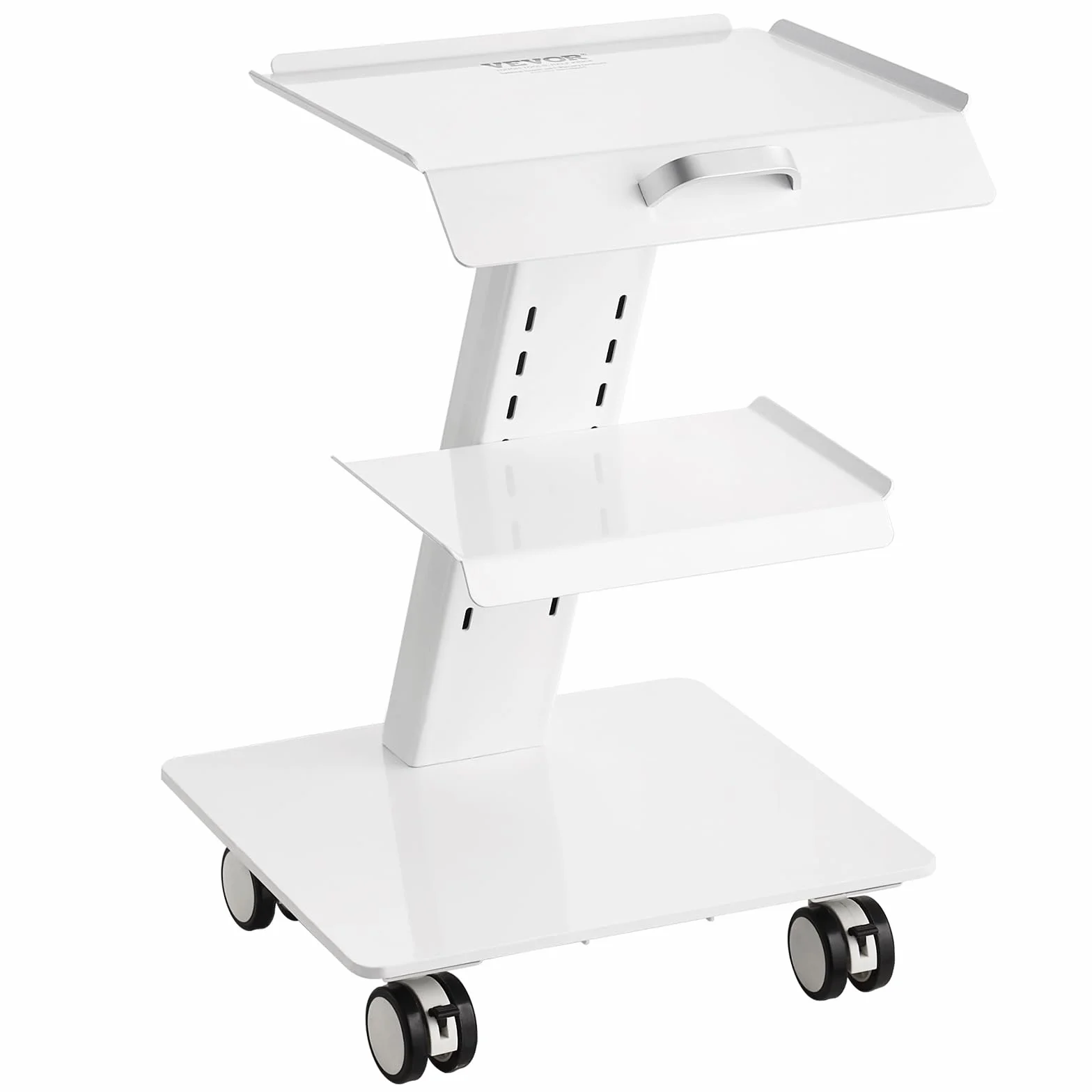 VEVOR Laborwagen, 3-lagiger Laborwagen mit Rollen, Mobiler Metallwagen mit Lenkrollen, Servierwagen Klinikwagen mit Tablett und 100 kg Tragkraft, für Labor, Klinik, Schönheitssalon