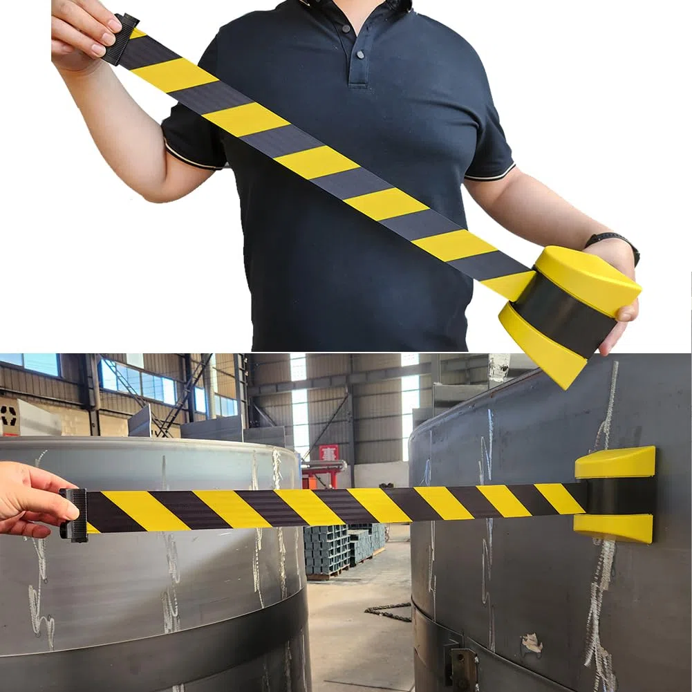 Absperrseile, Sicherheitswarnbänder, Wall mounted queuing barrier, Retractable barrier, ABS Plastic Housing, Safety cordon crowd control 5 / 10M, Warning tape personnel guidance system, airports（10m）