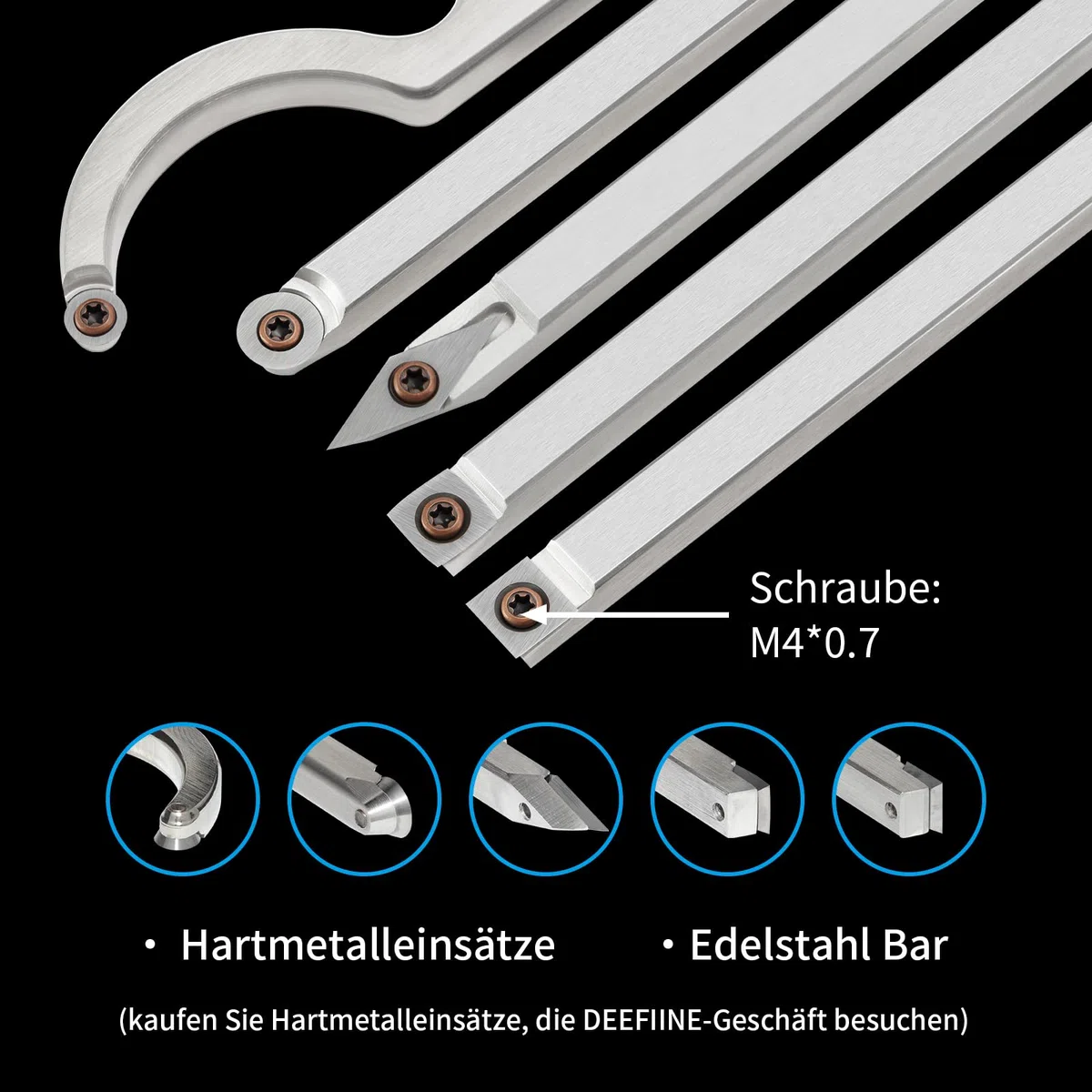 Drechseleisen Set mit Hartmetall-Schneidplatten, verstellbare Drechselmesser Mit Schüsselschleifer,Drechselwerkzeug-Satz für Holz(8Stück) | Inklusive Rougher und Finisher, Schwanenhals-Aushöhlwerkzeuge zum Drechseln, austauschbarem Schaumstoffgriff und Al