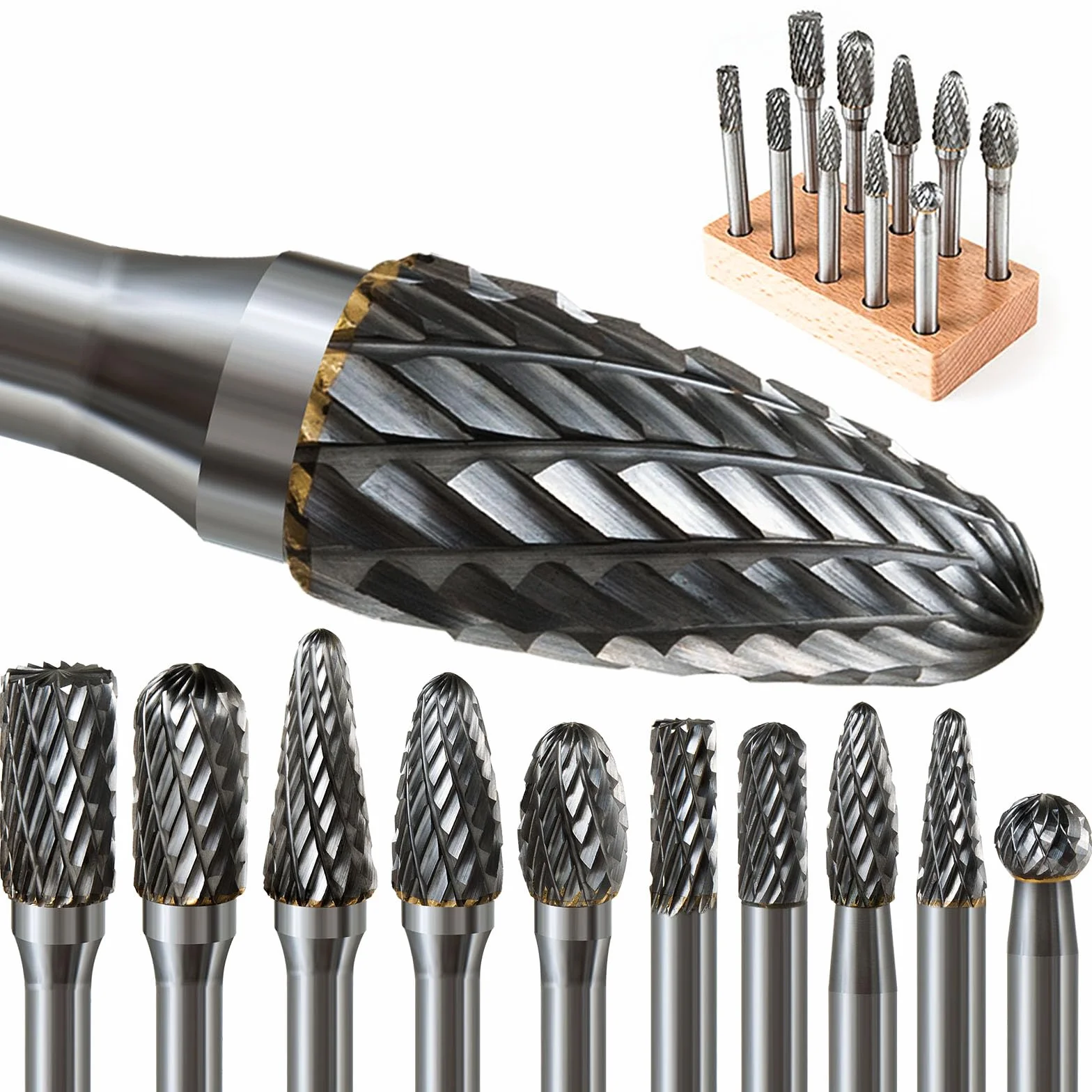 Hartmetall Frässtifte Set, 10 Stück Doppelschnitt mit 6mm Schaft Rotationsfräser Bits Raspel Set für Holz, Stahl, Metall, Polieren, Gravieren und Bohren