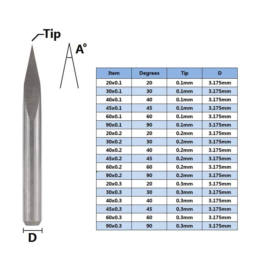 3 Randpyramide Gravur Bits 10 stücke 30/30/40/45/60/90 Grad Tipp 0,1-0,3 mm 3.175mm Schaft CNC 3D Frässchneider-10 stücke 45dx0.3mm.
