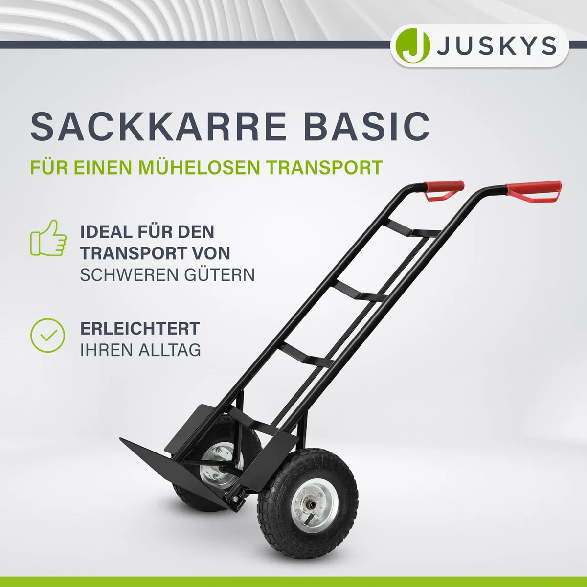 Juskys Sackkarre Basic klappbar - Transportkarre mit großen Luftreifen & massivem Stahlrahmen - Handkarre für Umzug & Getränkekisten