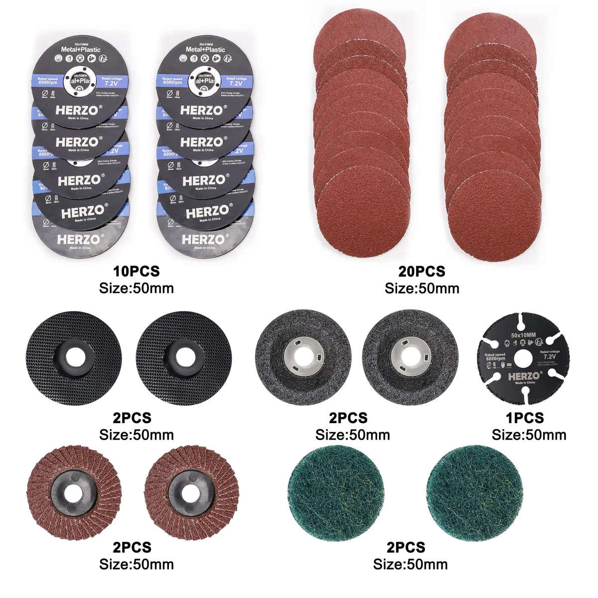 HERZO Trennscheibe 50mm, Trennen Schleifen Polieren Multi Material, 10mm Bohrung, Zubehör-Set für Mini-Winkelschleifer (39 Pack)...