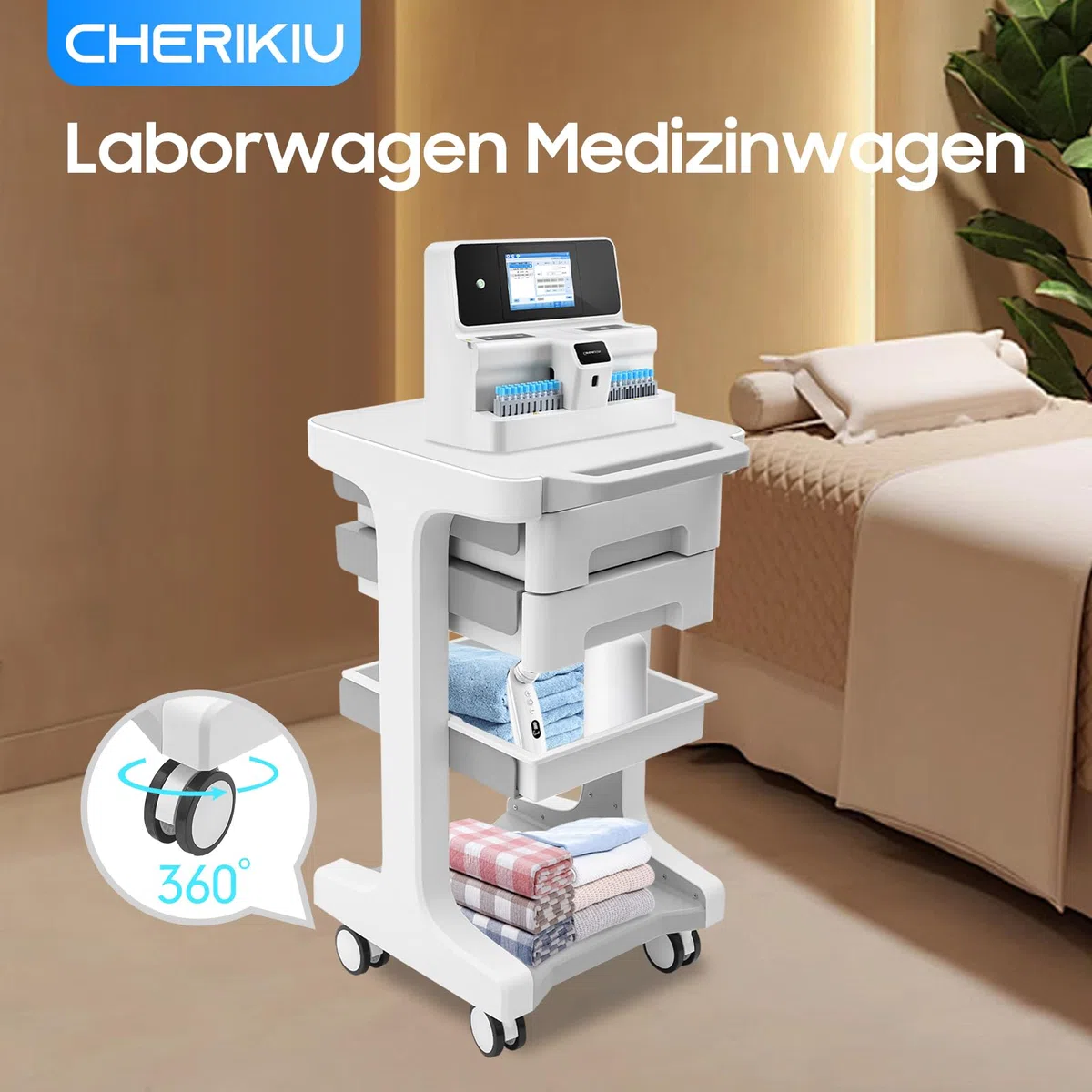 Laborwagen Medizinwagen mit 2 Schubladen und oberer Ablage, 60kg Rollbarer Medizinwagen Aufbewahrungswagen Friseurwagen SchöNheit Arbeitswagen Friseur Servierwagen für Klinik Salon (Grau)